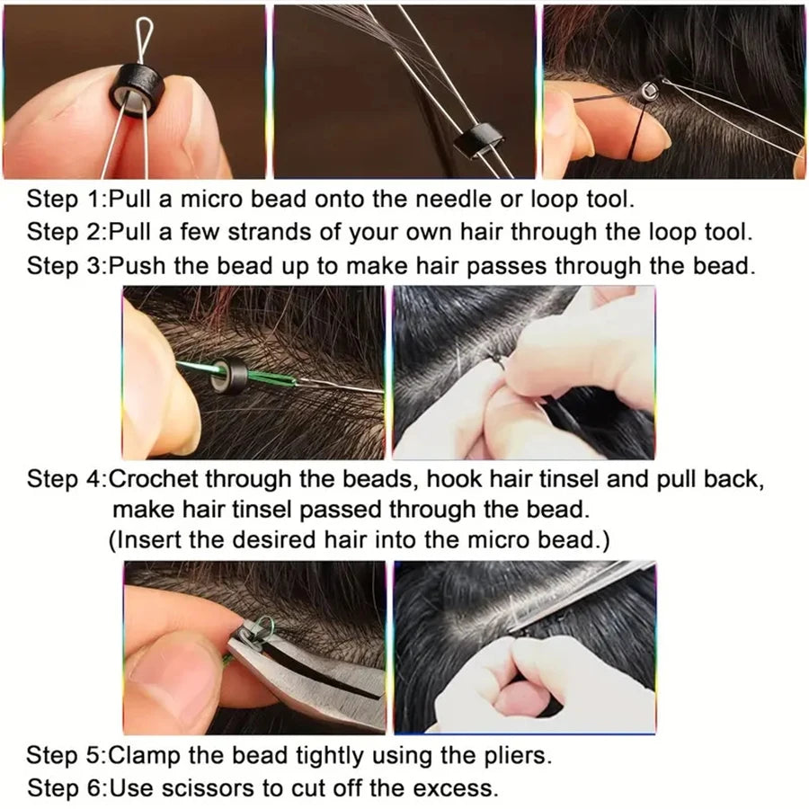 Ensemble d'anneaux de cheveux en Micro Silicone, 1000 pièces