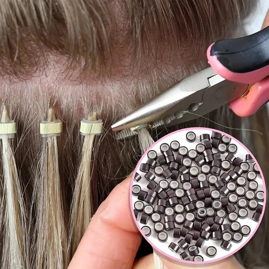 Ensemble d'anneaux de cheveux en Micro Silicone, 1000 pièces